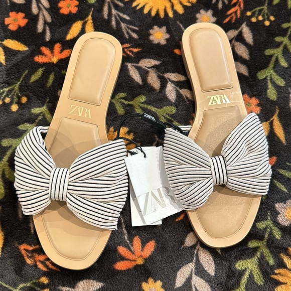 ZARA KNOTTED FABRIC FLAT SANDALS - Picture 2 of 5